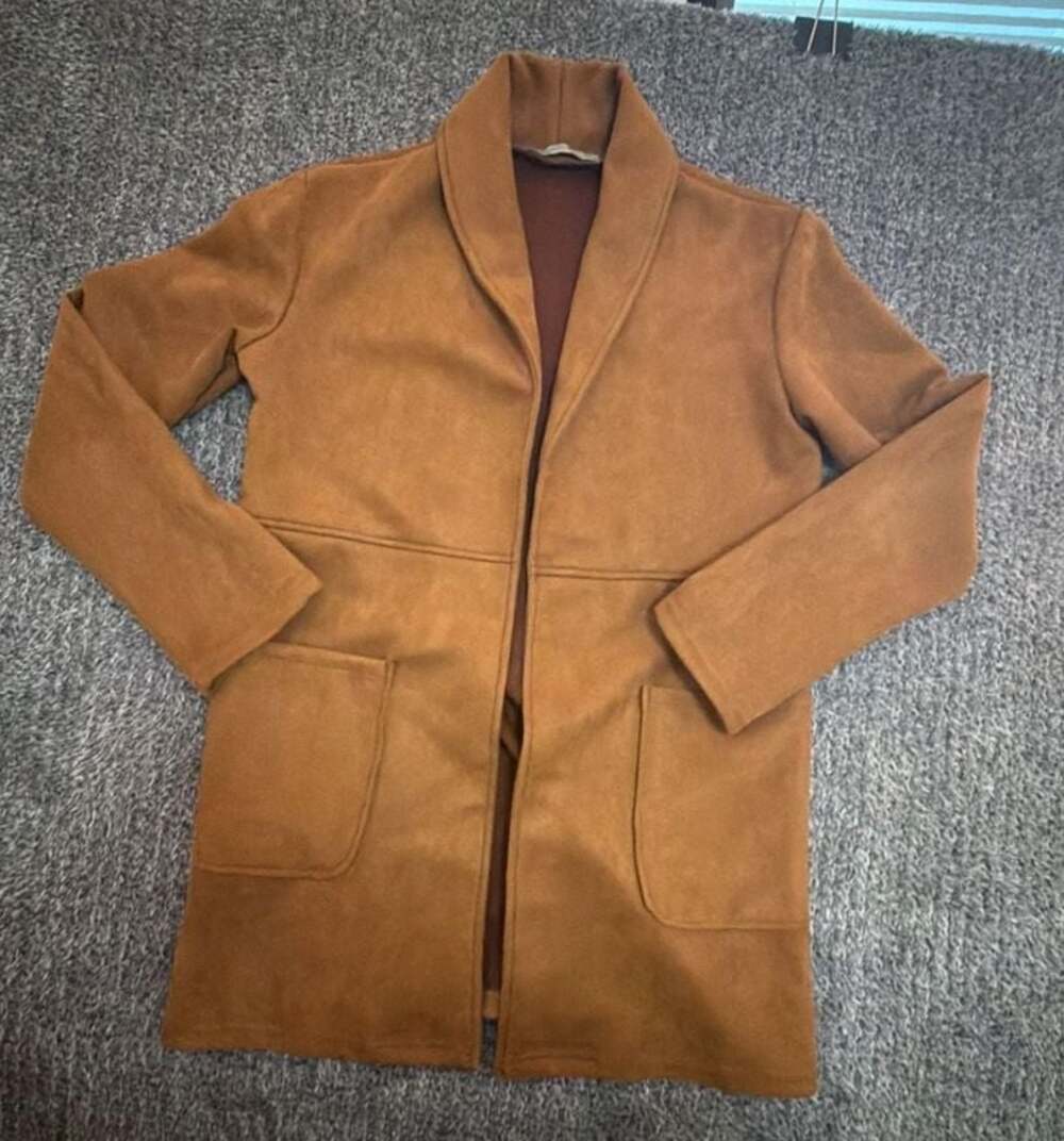 Arianna by Howard's S/M Women's Brown Faux Suede Shawl Collar Long Jacket